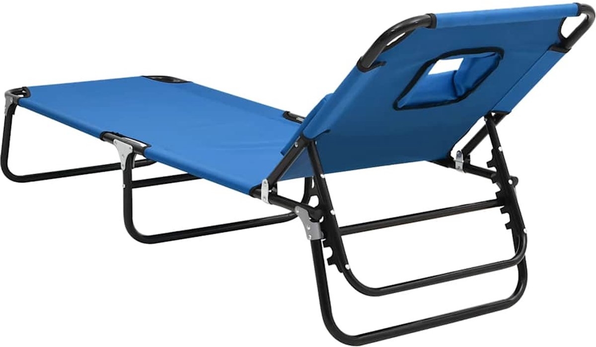 Lounegbed - zonnebed - Ligbed - 190 cm - inklapbaar - metaal met stof blauw - Afbeelding 12