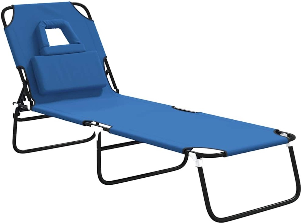 Lounegbed - zonnebed - Ligbed - 190 cm - inklapbaar - metaal met stof blauw - Afbeelding 14