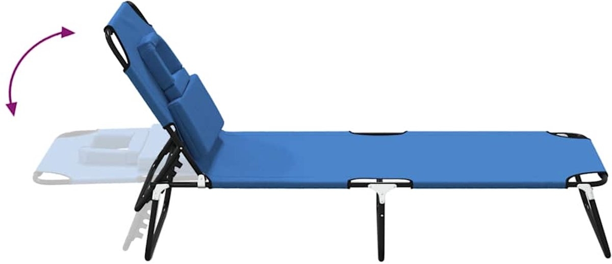 Lounegbed - zonnebed - Ligbed - 190 cm - inklapbaar - metaal met stof blauw - Afbeelding 15