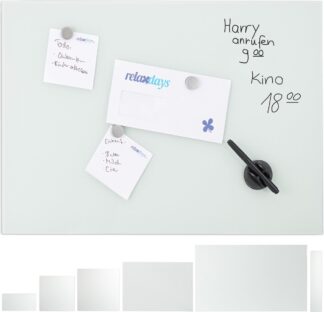 magneetbord glas - 80 x 50 cm - 2 magneten - marker - houder - wit