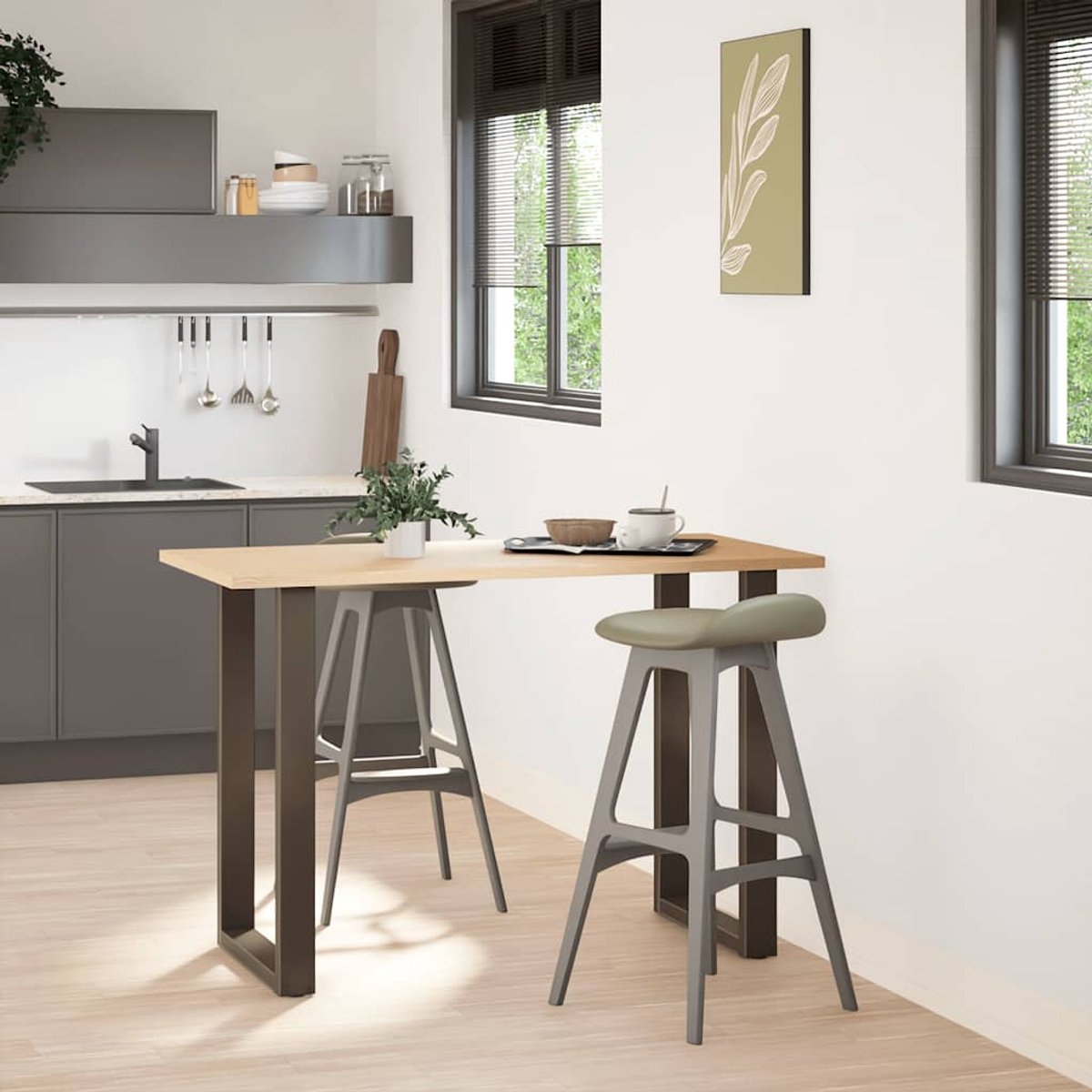 Set van 2 bartafelpoten - tafelpoten - U-vormig - 60x(90-91) cm - staal - naturel - Afbeelding 8