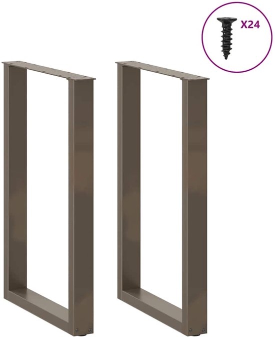 Set van 2 bartafelpoten - tafelpoten - U-vormig - 60x(90-91) cm - staal - naturel - Afbeelding 10