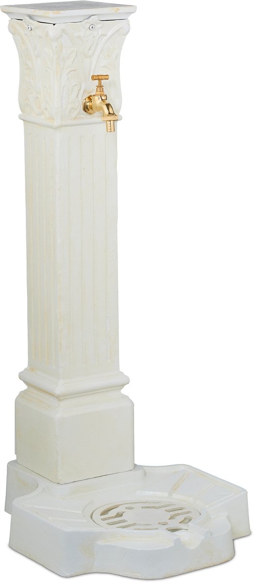 Waterzuil met kraan - hoogte 93 cm - tuinornament met buitenkraan en putje - wit