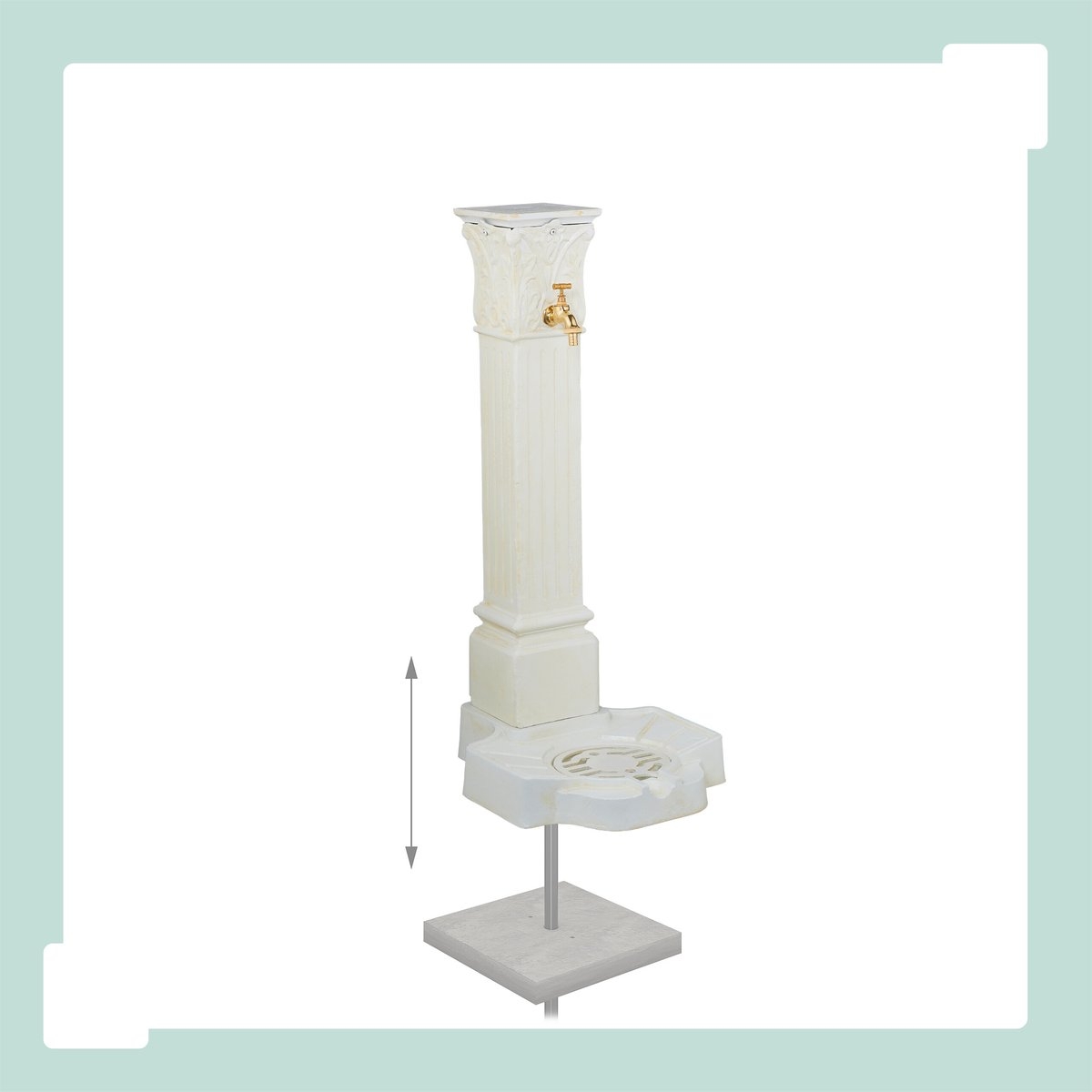 Waterzuil met kraan - hoogte 93 cm - tuinornament met buitenkraan en putje - wit - Afbeelding 2
