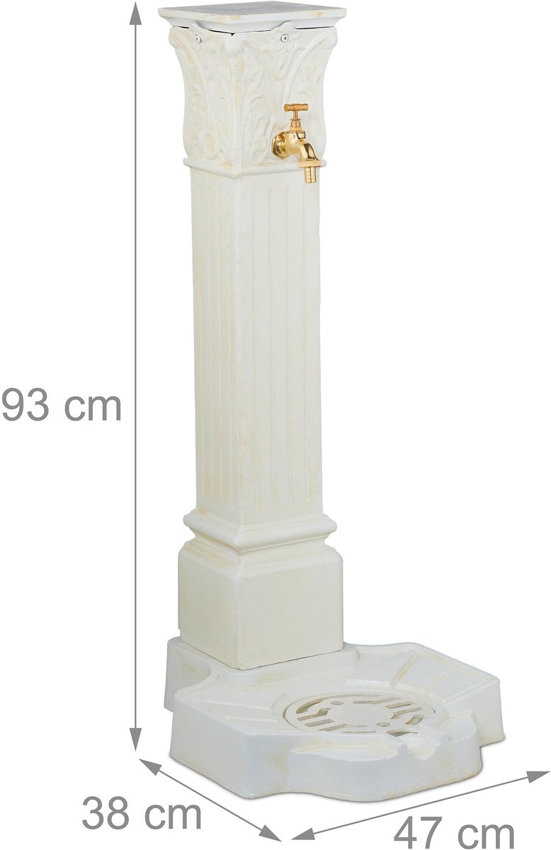 Waterzuil met kraan - hoogte 93 cm - tuinornament met buitenkraan en putje - wit - Afbeelding 4