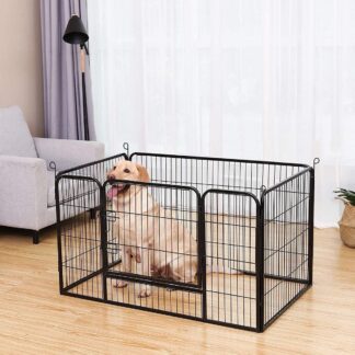 Puppyren - puppyhek - buitenverblijf voor honden - 122 x 80 x 70 cm - metaal - zwart - PPK04B