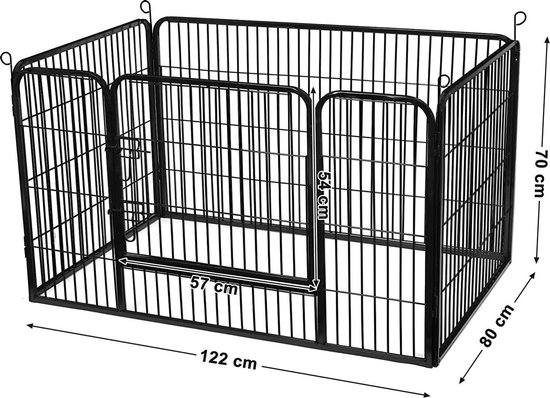 Puppyren - puppyhek - buitenverblijf voor honden - 122 x 80 x 70 cm - metaal - zwart - PPK04B - Afbeelding 6