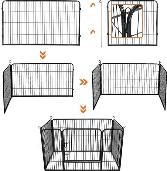 Puppyren - puppyhek - buitenverblijf voor honden - 122 x 80 x 70 cm - metaal - zwart - PPK04B - Afbeelding 7