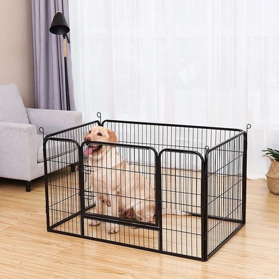 Puppyren - puppyhek - buitenverblijf voor honden - 122 x 80 x 70 cm - metaal - zwart - PPK04B - Afbeelding 9