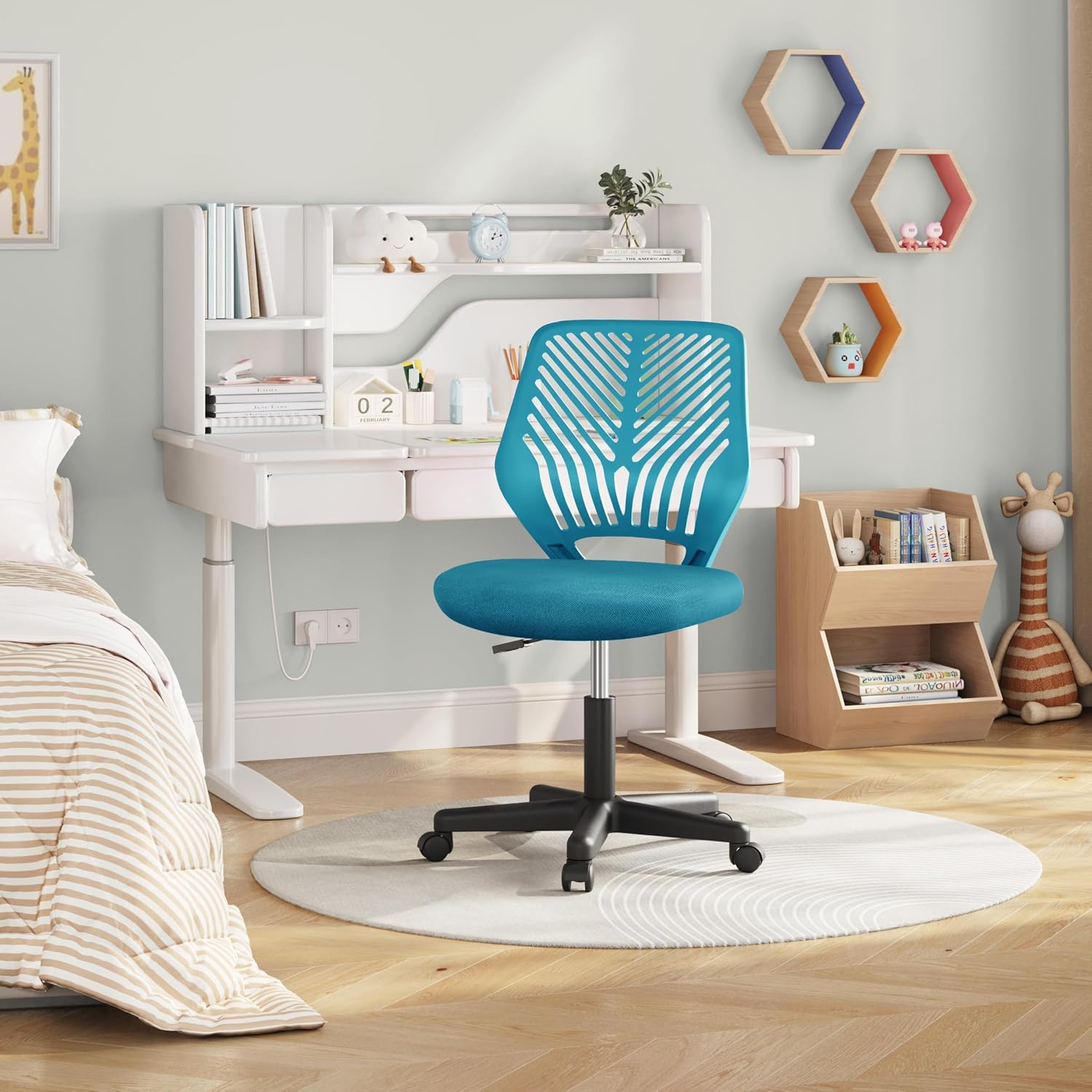 Bureaustoel draaibaar – mesh 50 x 55 x 79 cm - in hoogte verstelbaar – turquoise - Afbeelding 4