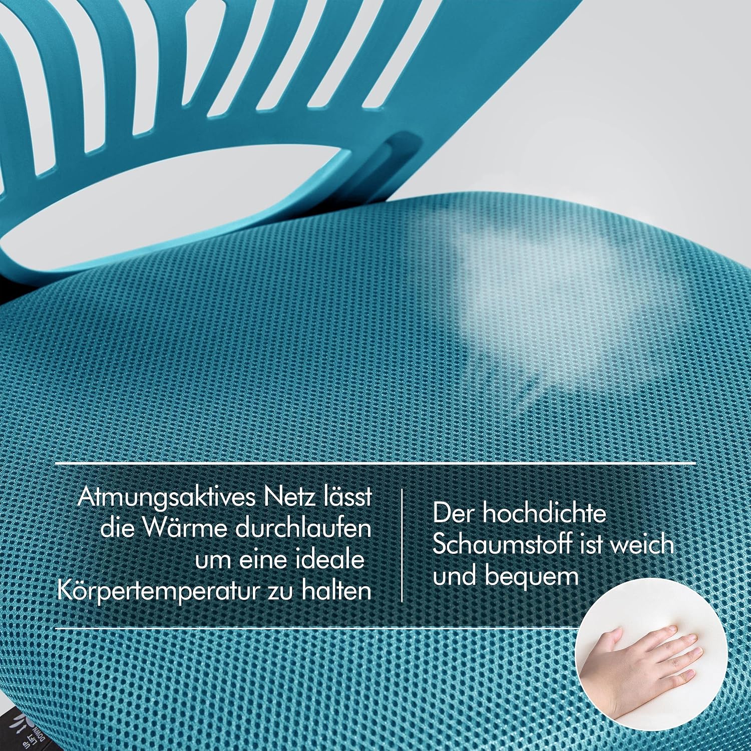 Bureaustoel draaibaar – mesh 50 x 55 x 79 cm - in hoogte verstelbaar – turquoise - Afbeelding 3