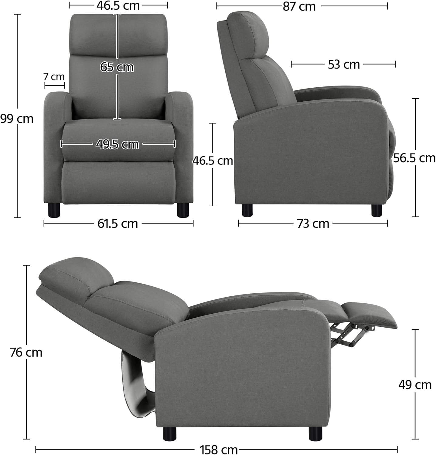 Relaxfauteuil - tv-stoel - met verstelbare voetensteun en rugleuning - grijs - Afbeelding 3