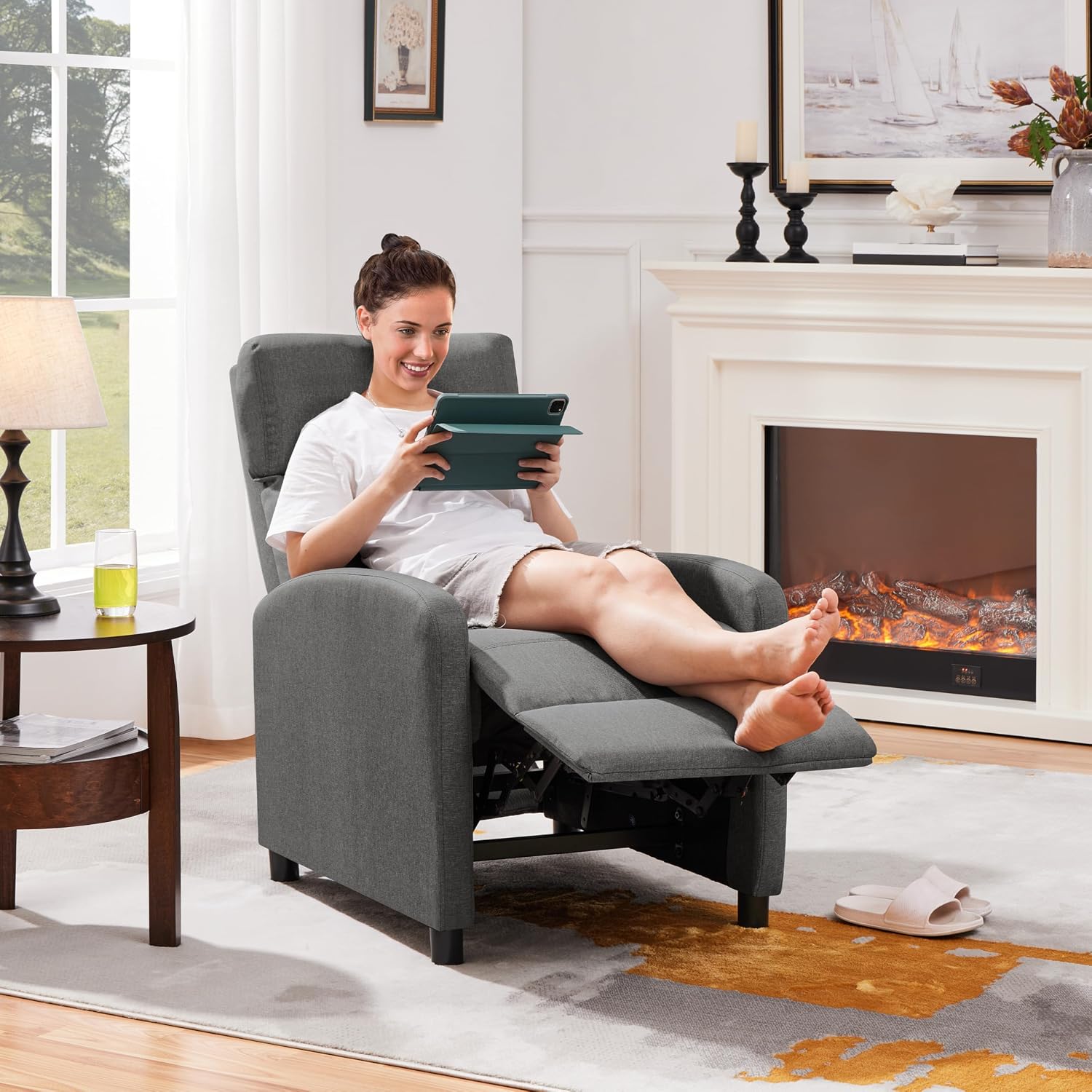 Relaxfauteuil - tv-stoel - met verstelbare voetensteun en rugleuning - grijs - Afbeelding 4