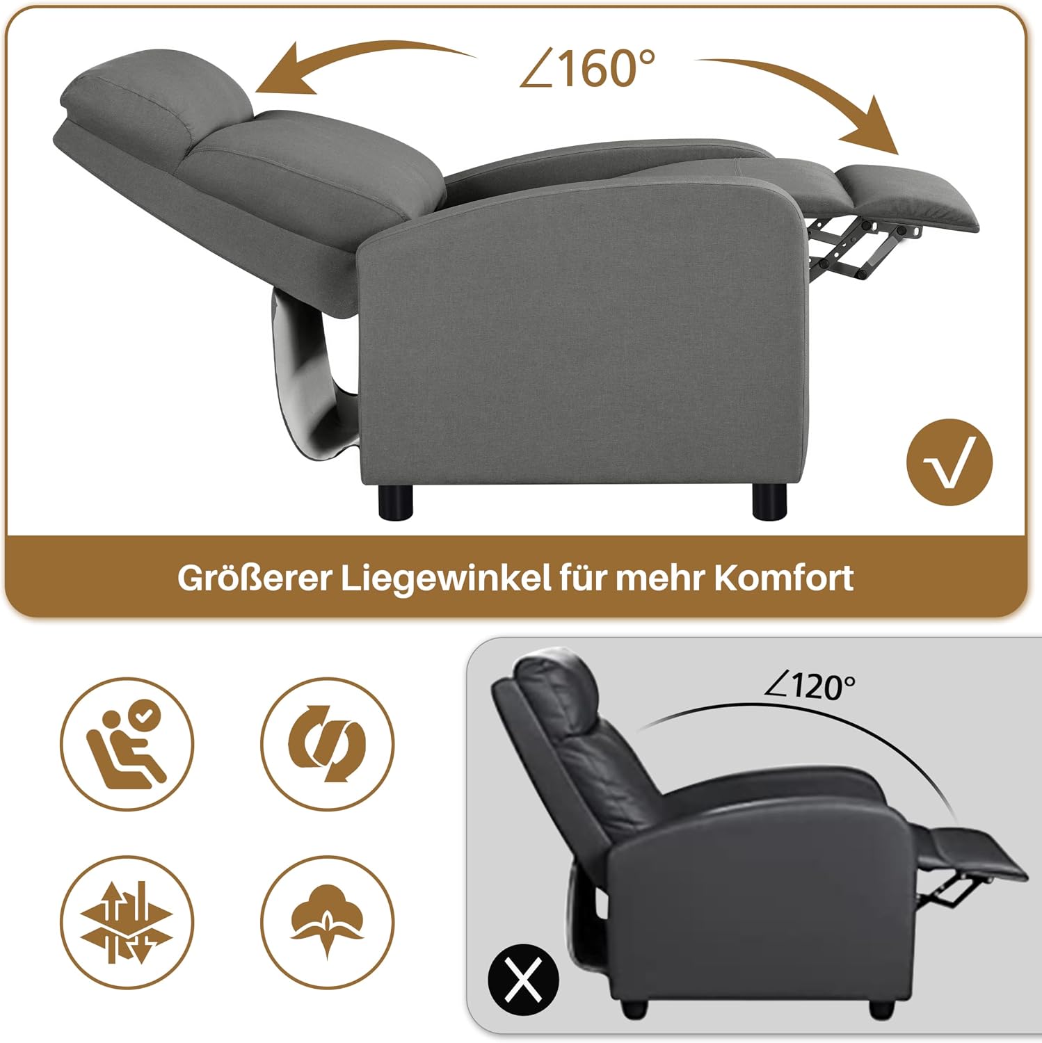 Relaxfauteuil - tv-stoel - met verstelbare voetensteun en rugleuning - grijs - Afbeelding 8